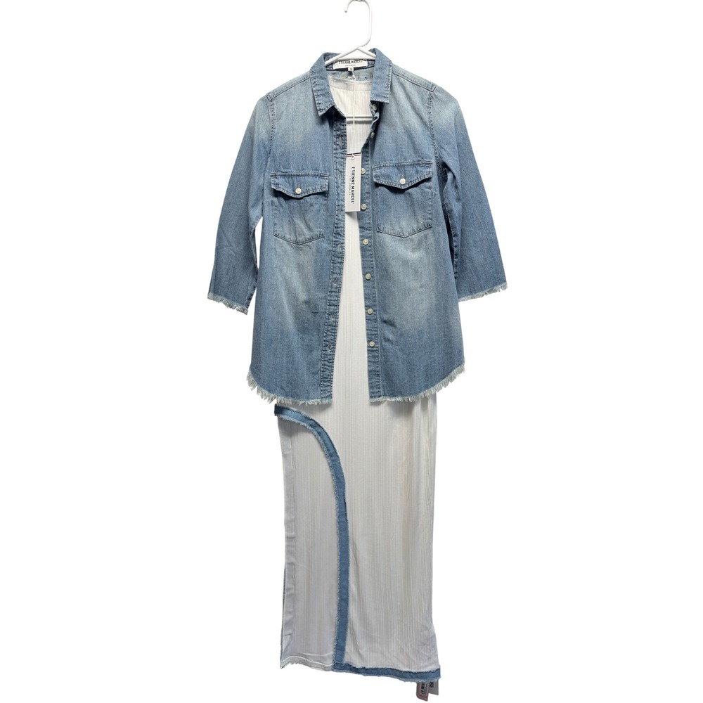 Etienne Marcel Womens XS 2-Piece Embroidered Denim Shirt & Ribbed Maxi Dress Set